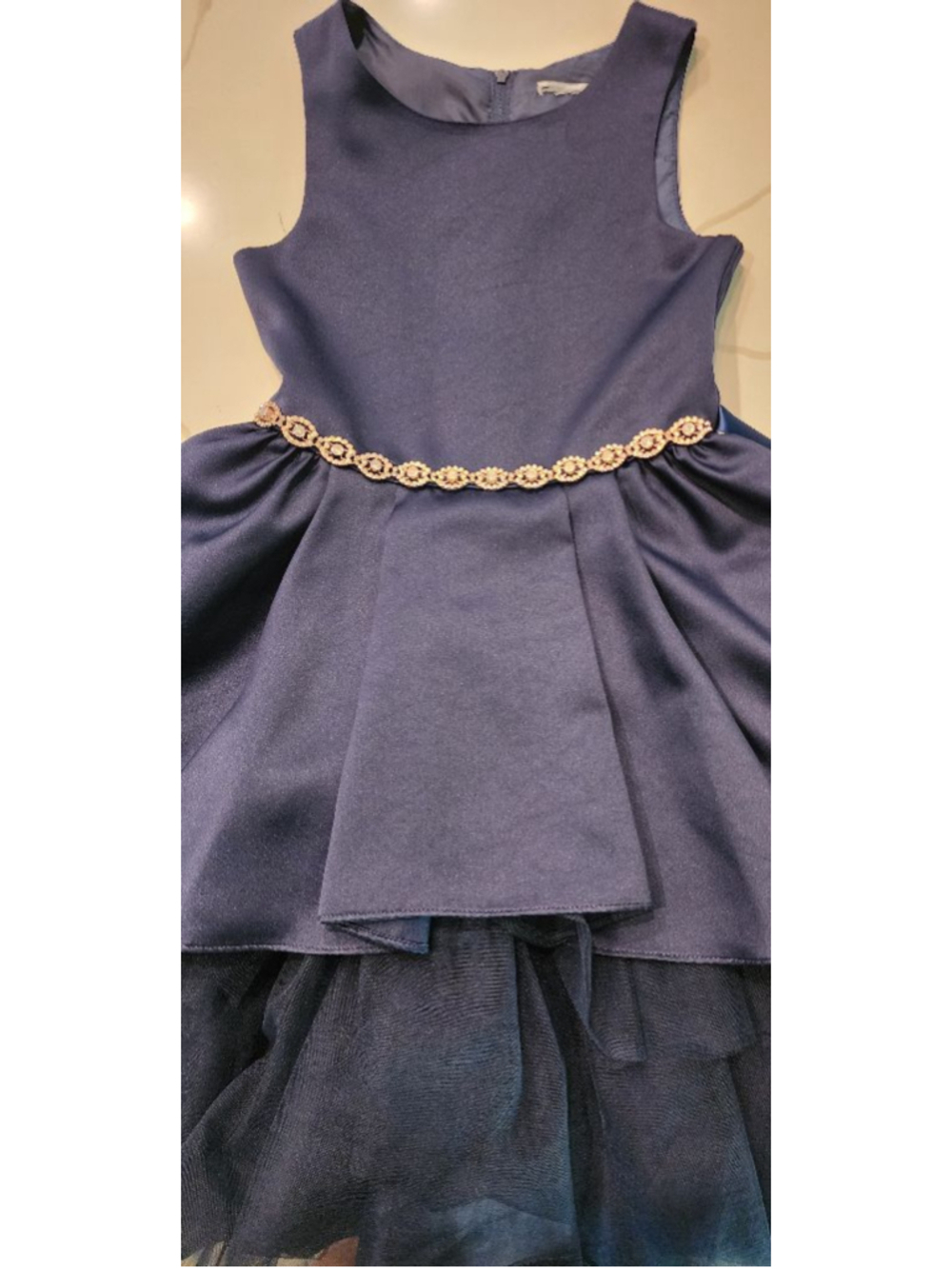 Rare Editions Girls Navy Blue High-Low Dress Tulle Rhinestone Formal Size 6 - Picture 6 of 11